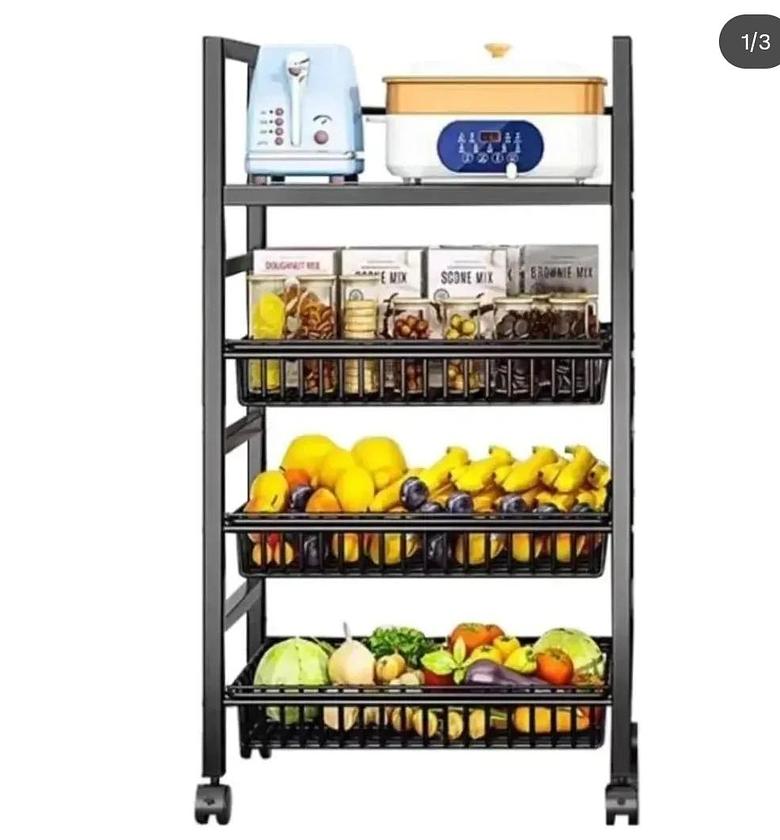 4 layer Metallic vegetable rack with movable wheels image