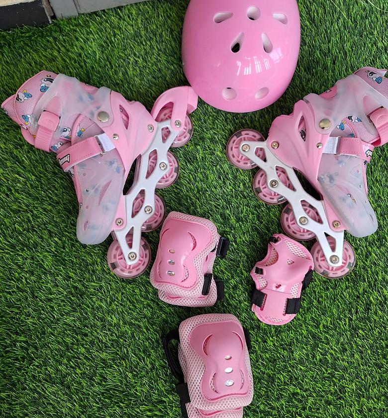 Adjustable Skates Shoes Full Set With Protective Gear+ Hard Helmet image