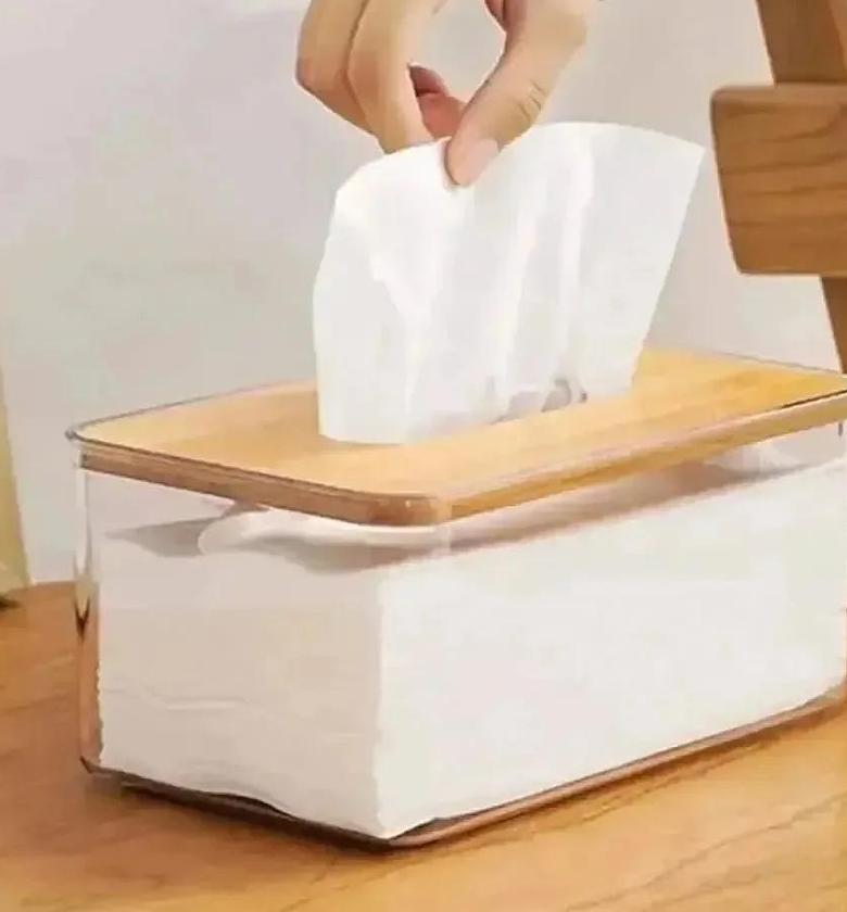 Nordic minimalist tissue box /Serviette holder with bamboo lid image