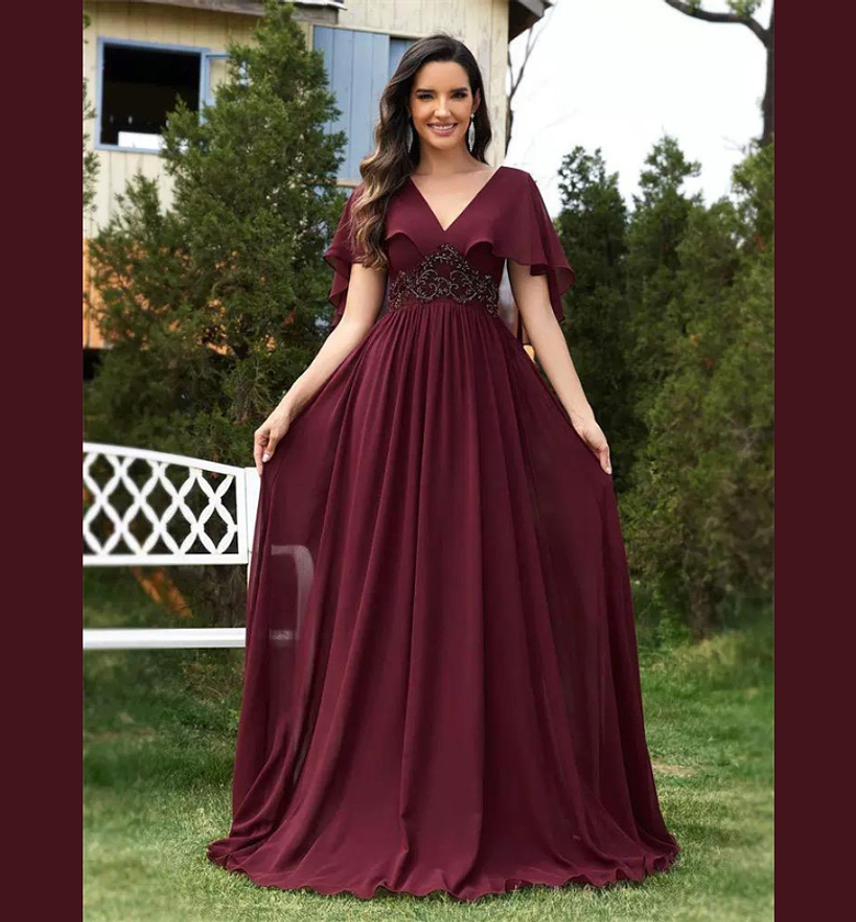 Embroidered Waist Chiffon A-Line Gown image