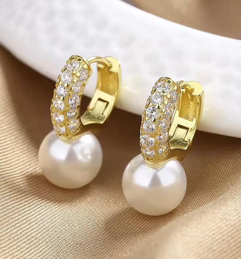 Opulent Pave Pearl Huggie Drops image