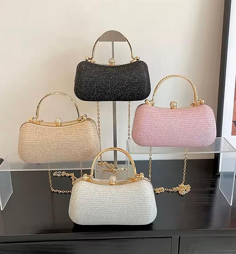 Crystal Arch Glitter Top-Handle Clutch image