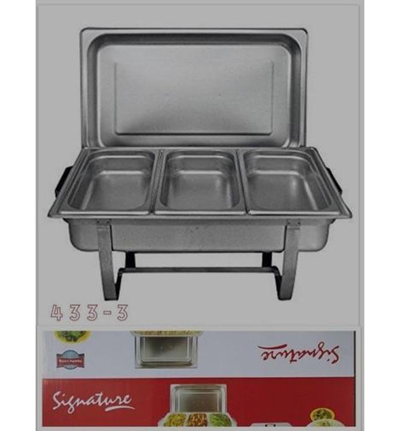 Signature Spacious 3 Compartment Serving Chaffing Dish Warmer For Buffet Catering 9L image