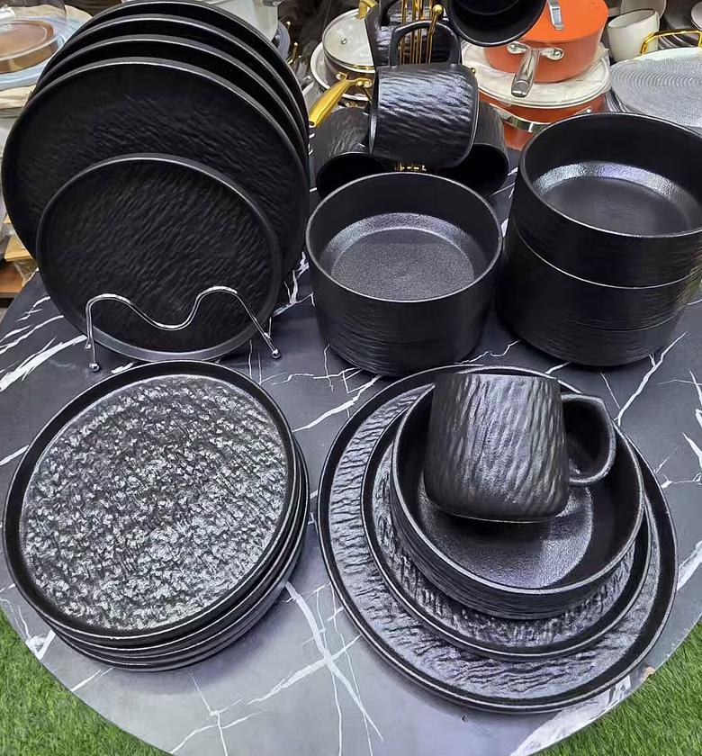24-Piece Elegant Rock Glazed Porcelain Ceramic Dinner Set image