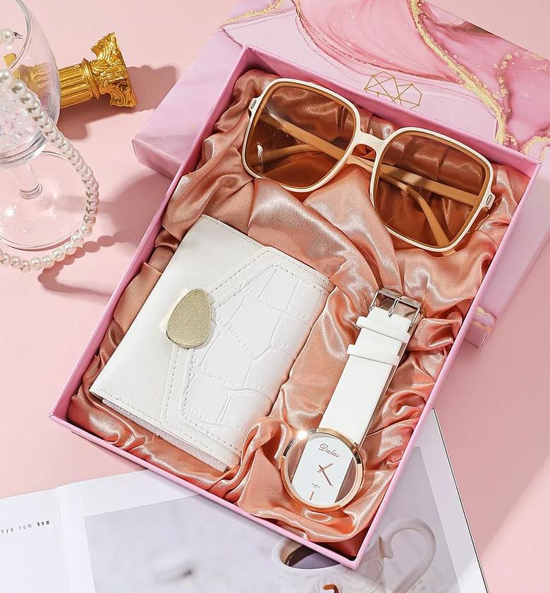 3-Piece Luxury Women's Accessories Gift Set with Quartz Watch, Sunglasses, and Wallet image