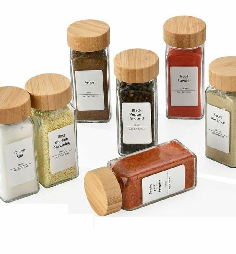 Single piece glass spice jars with bamboo lid. Capacity: 120ml. image