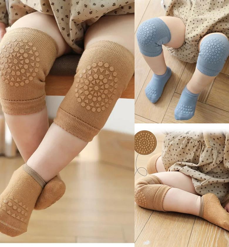Anti-Slip Baby Crawling Knee Pads with Matching Gripper Socks Set – Breathable Cotton Knee Protectors for Infants & Toddlers image