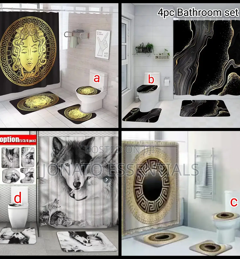 4 Piece Bathroom and Toilet Set, Shower Curtain, Toilet Seat image