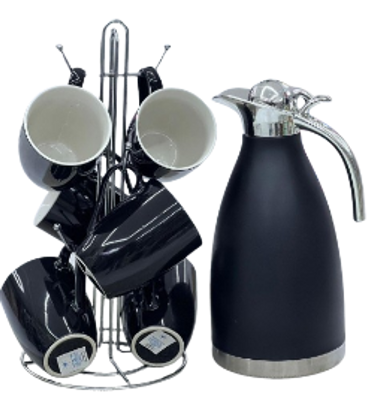 2L Vacuum Flask and 6-piece Ceramic Coffee/Tea Mug Set.  image