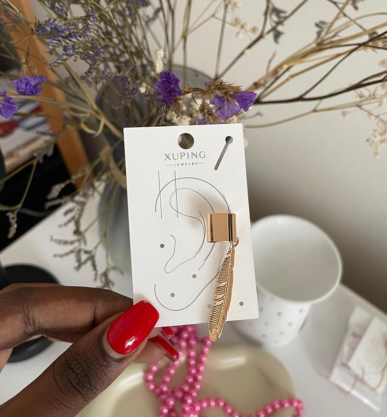 Feathered Gold Drop Ear Cuff image