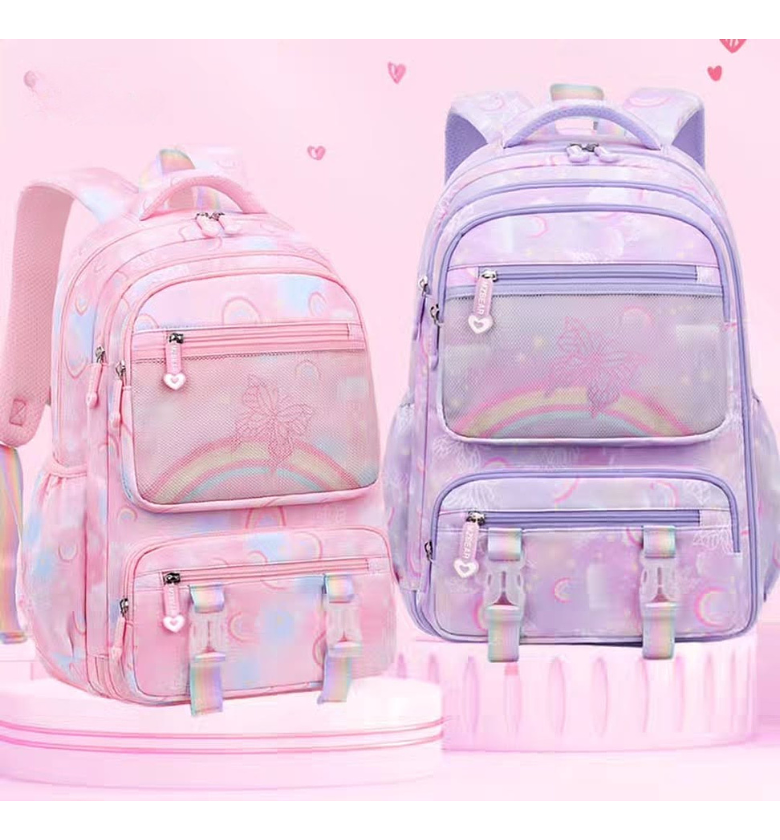High Quality Oxford Backpack for Girls with Rainbow Print image