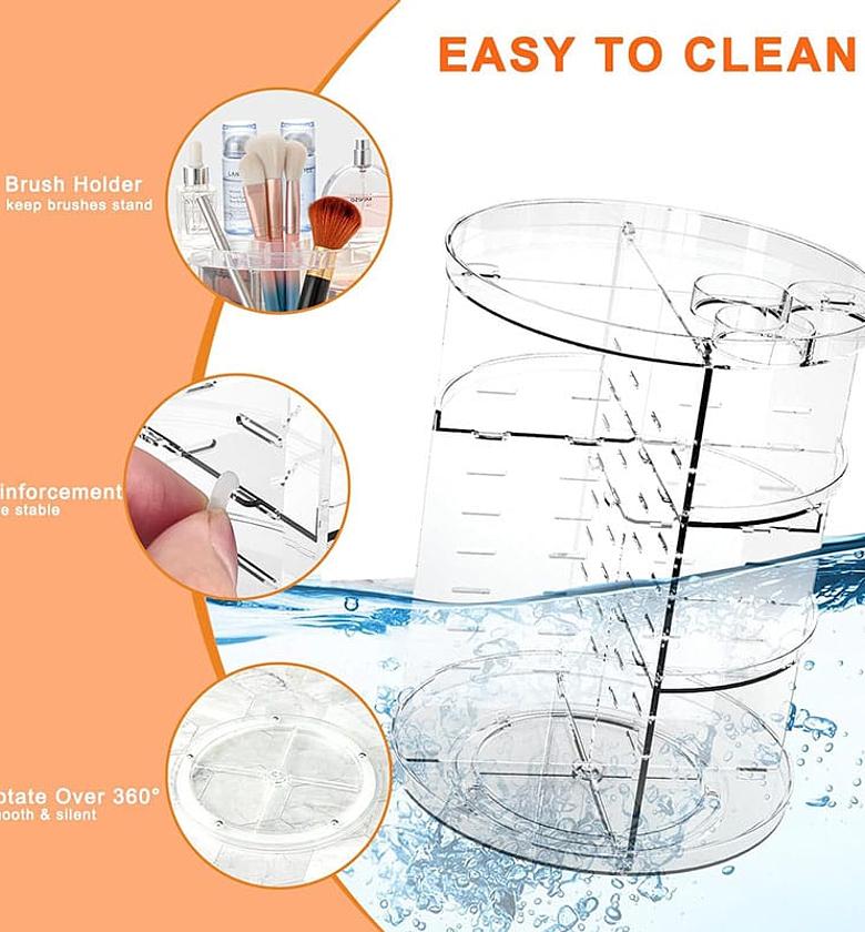 High-end luxury 2025 women’s rotating makeup organizer with brush holder for stylish and organized storage. image
