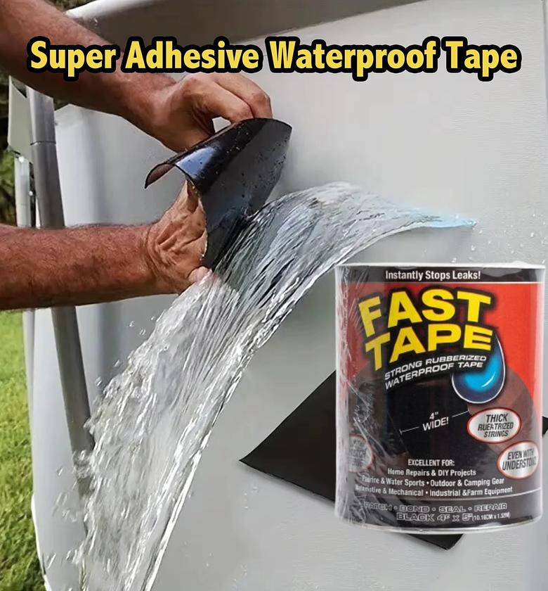 Fast Tape Strong Rubberized Waterproof Repair Tape 10cm x 150cm (4" x 5') for Instant Leakage Sealing - Black image