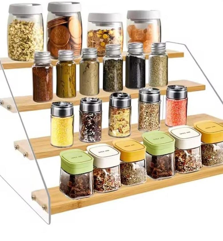 4 layer stand made from wood and acrylic side. image