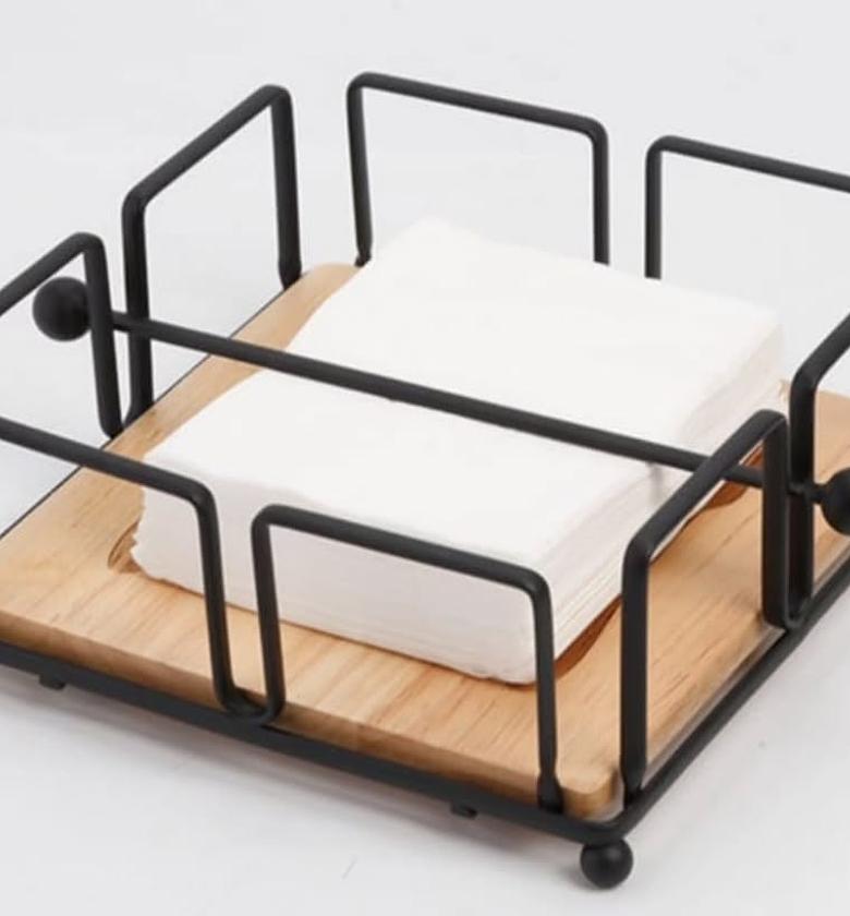 Luxury Metallic Serviette Holder with Bamboo Base image