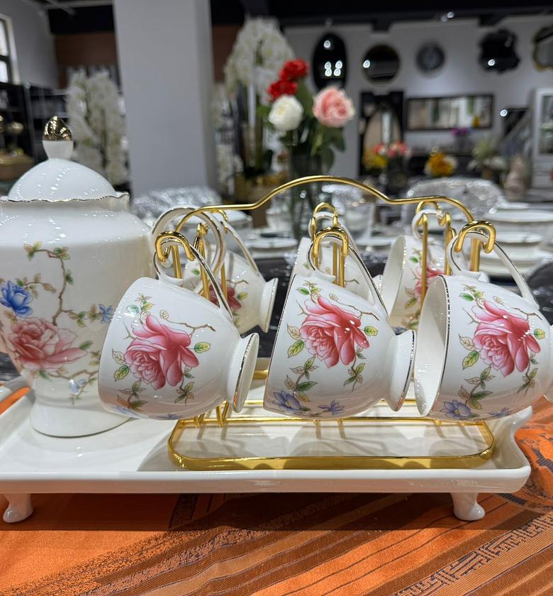  White with Red & Blue Floral Design High Tea Set image