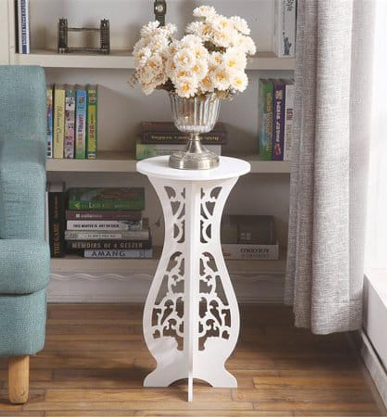 Soft MDF Flower Stand Decor , White Round Side Table image