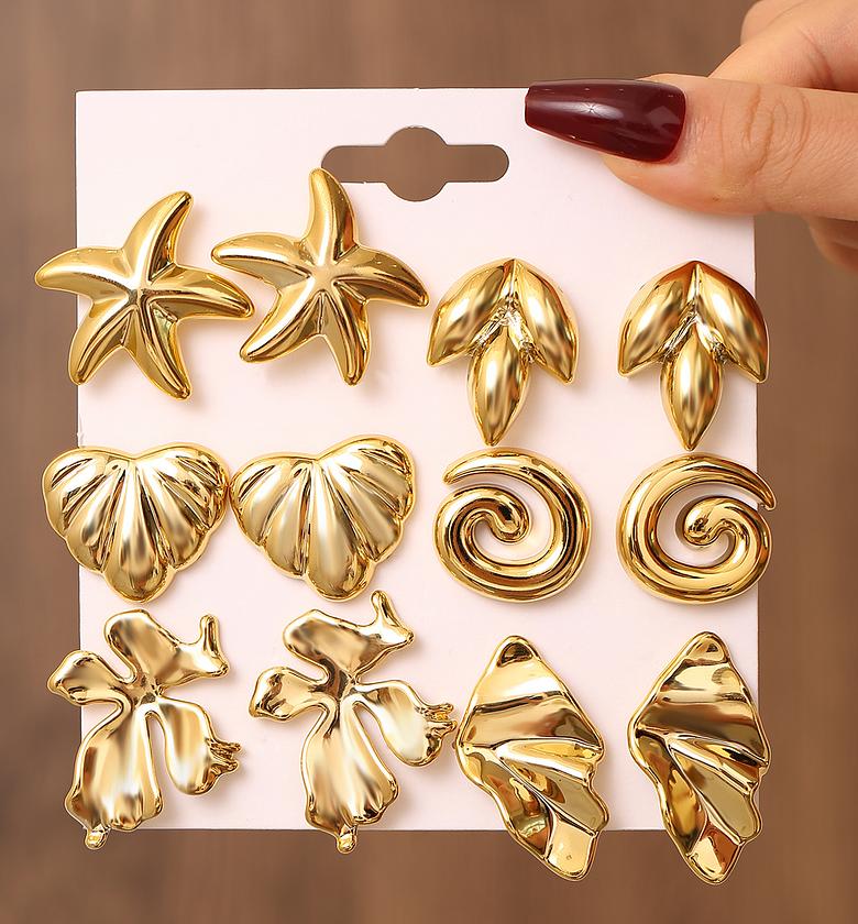 Creative Geometric Shape Hoop Earrings Set Irregular Oversized Personality Women's Resin Studs Fashionable Stainless Steel image