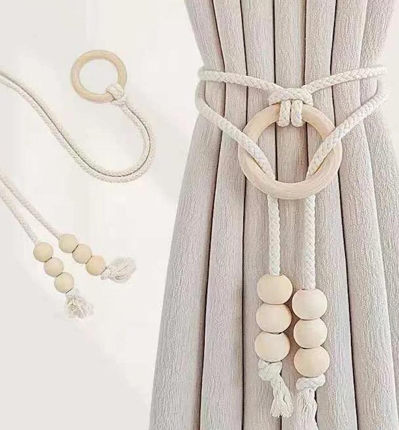 2pcs natural cotton rope curtain tiebacks boho style image