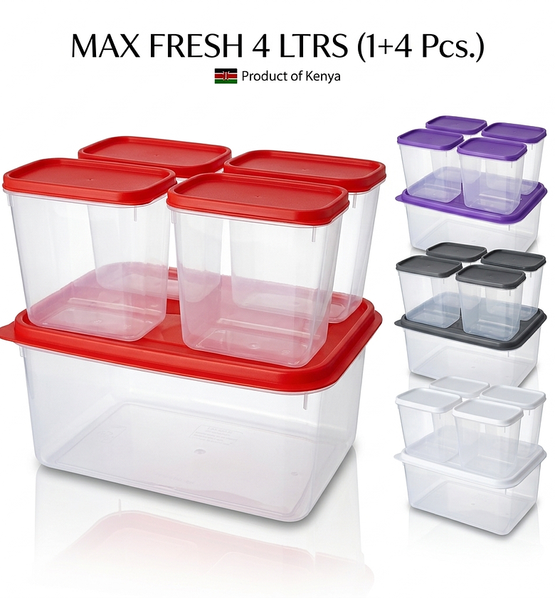 Max Fresh 5-Piece Food Storage Container Set (4L Main + 4 Small Tubs) – Durable Airtight Kitchen Organizer image