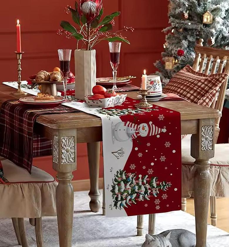 Christmas Linen Table Runner – Festive Holiday Decor (33 × 270cm) image