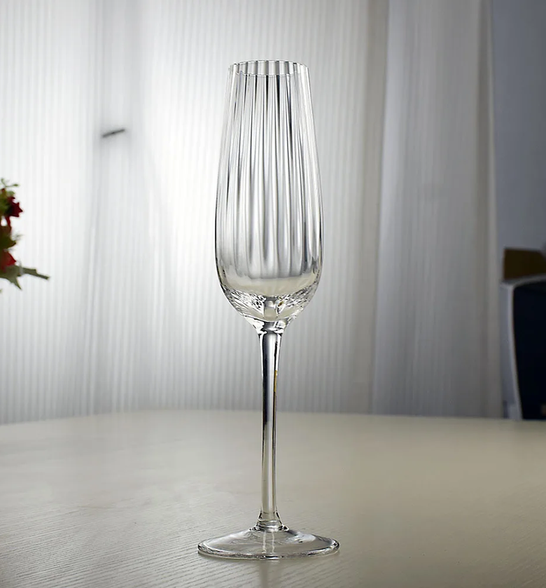 Elegant Ribbed Long Stem Champagne Glasses – 230ml image