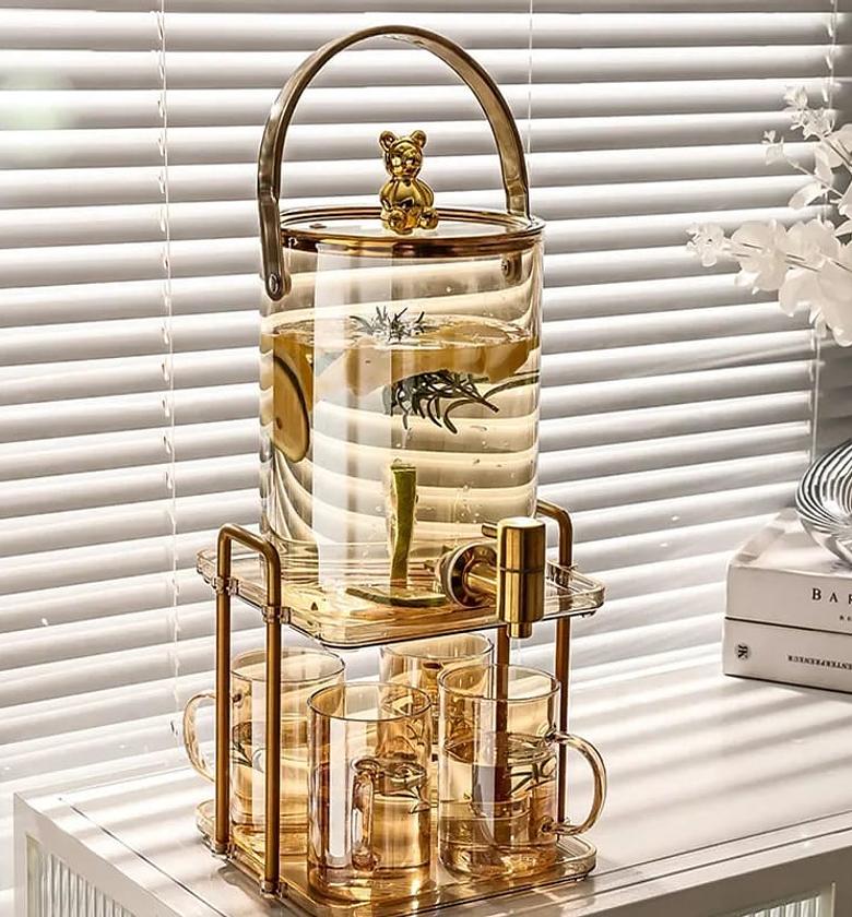  3.6L Luxury Glass Beverage Dispenser Set with Faucet & 4 Mugs image