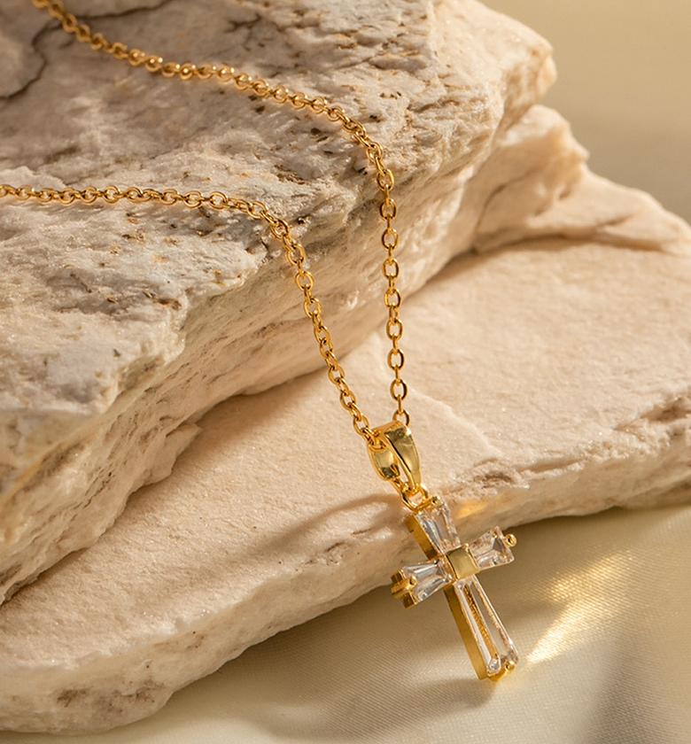 Gold Cross Pendant With Rhinestones  image