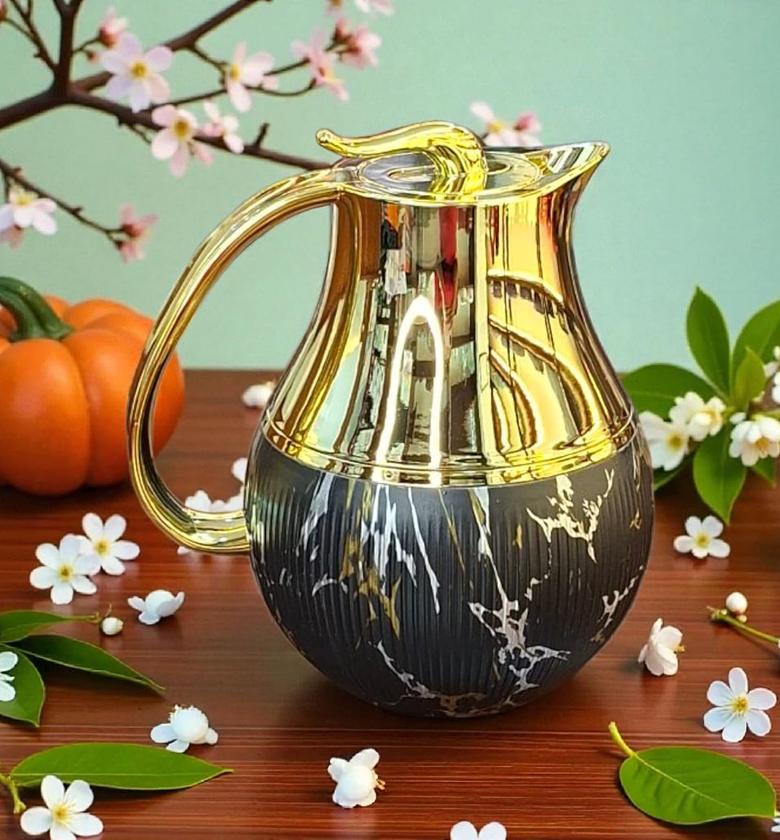 Elegant Vacuum Insulated Thermal Carafe (Gold & Marble Design) image