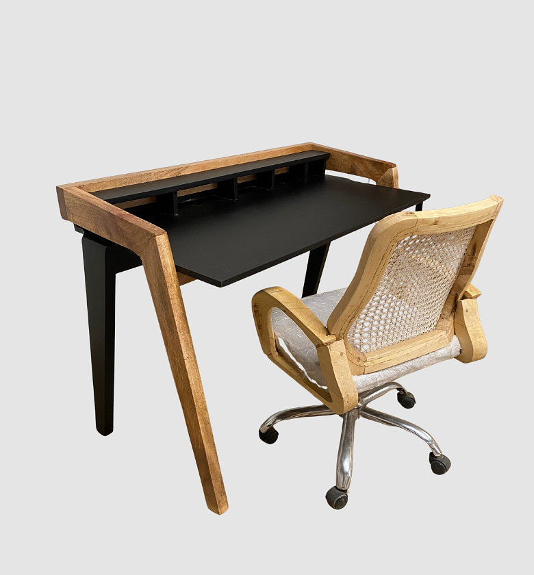 Contrast Desk and Rattan Chair Set. image