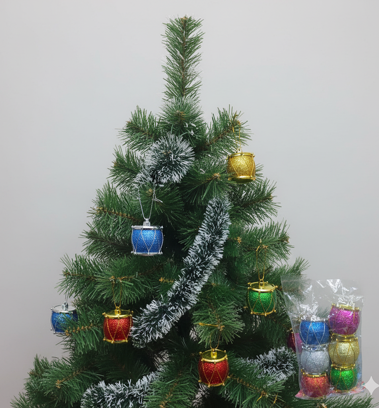 6 piece Glitter Christmas Tree Drum Ornaments set image