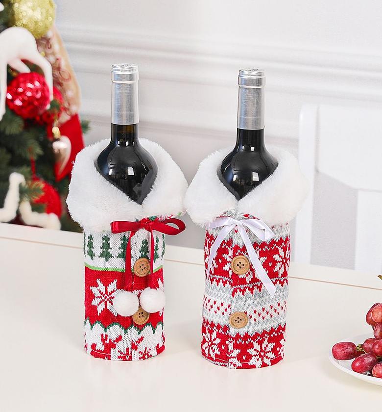Knitted Christmas Wine Bottle Cover Decor Sweater Gift image
