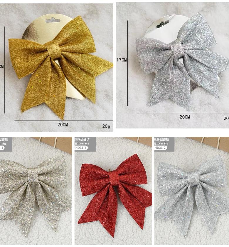 20cm Glitter Christmas Bows Gold Silver Red image