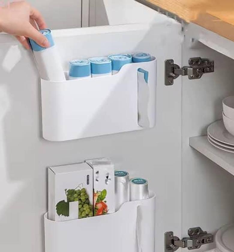 Wall-Mounted Garbage Bag Dispenser   No-Drill Plastic Bag Storage Box   image