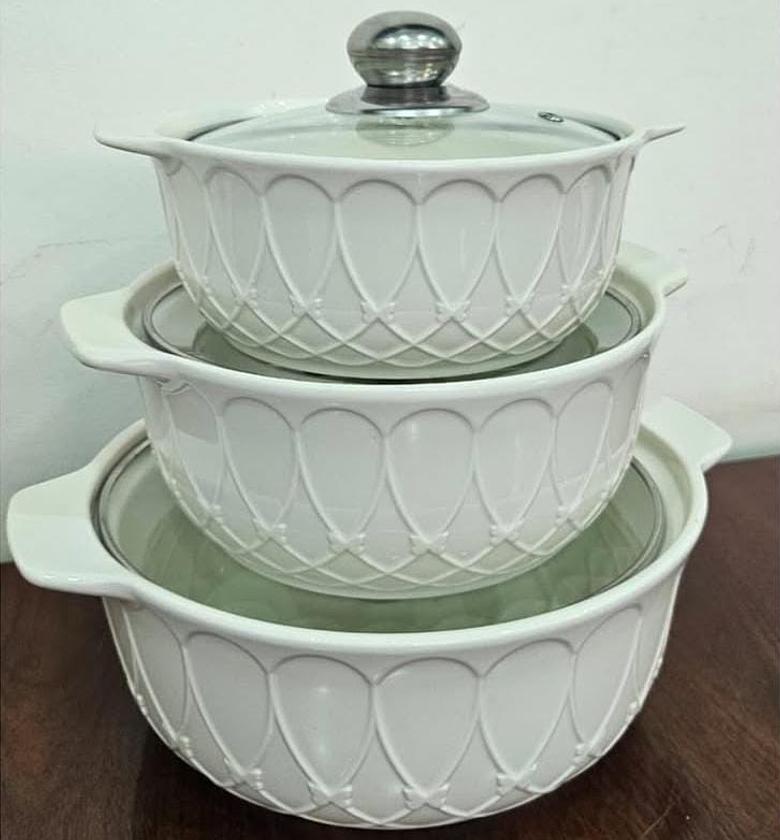 3pc ceramic serving dishes. image