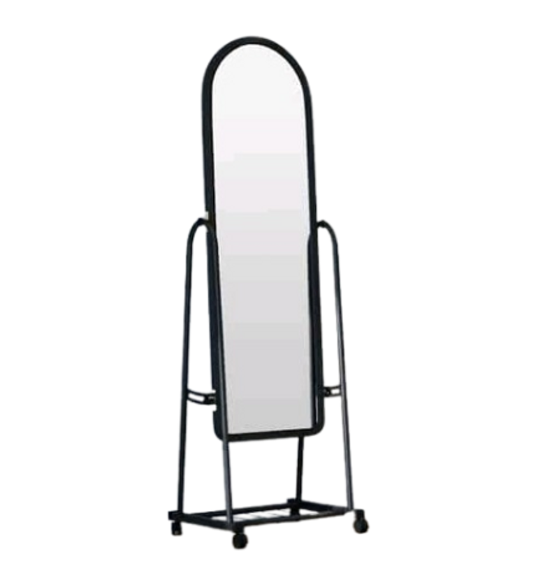 Black Full Length Dressing Mirror With Wheels And Shoes Rack image