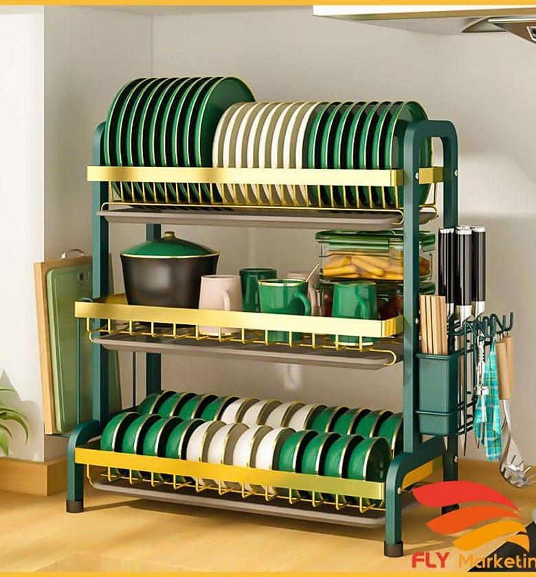 Heavy Duty 3 Tier Dish Rack With Cutlery Holder with 3 trays/3 layer Dish racks image