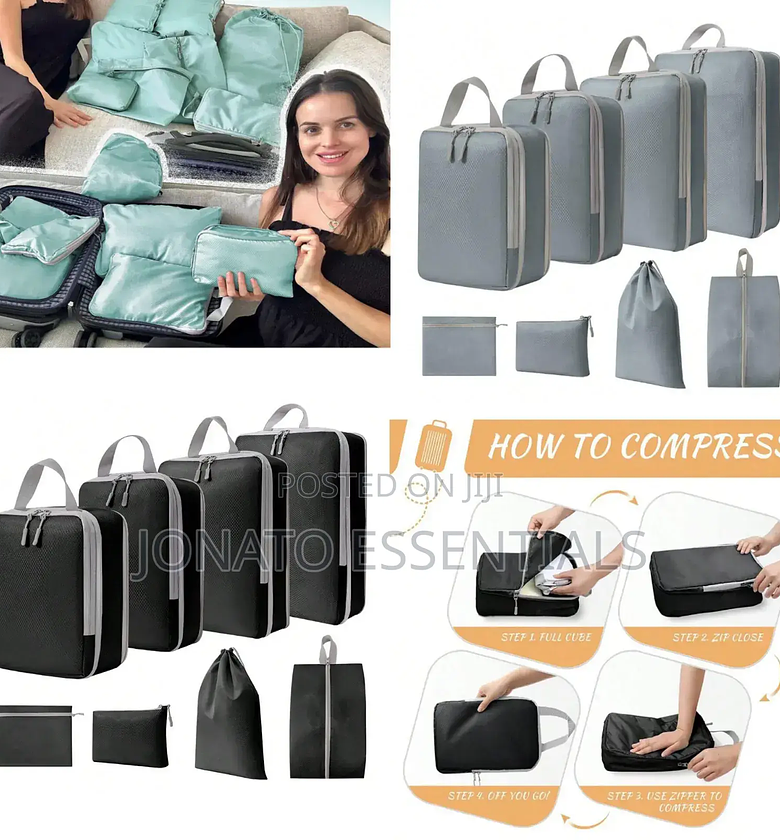 8pc Travel Packing Cubes Set, Luggage Organizer Storage Bags image