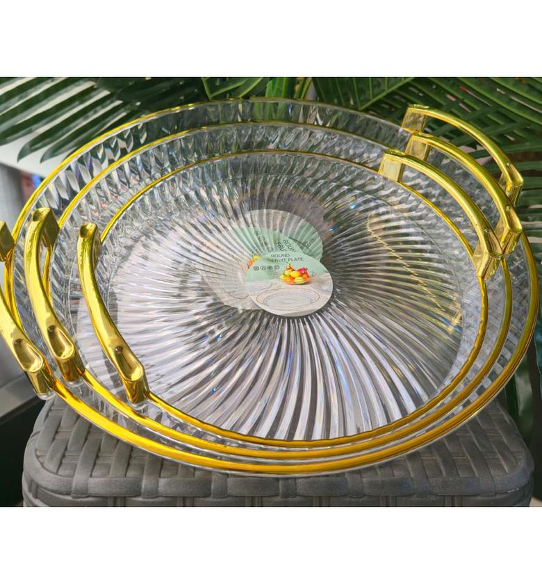 3-Piece Elegant Clear Acrylic Serving Tray Set with Gold Handles image