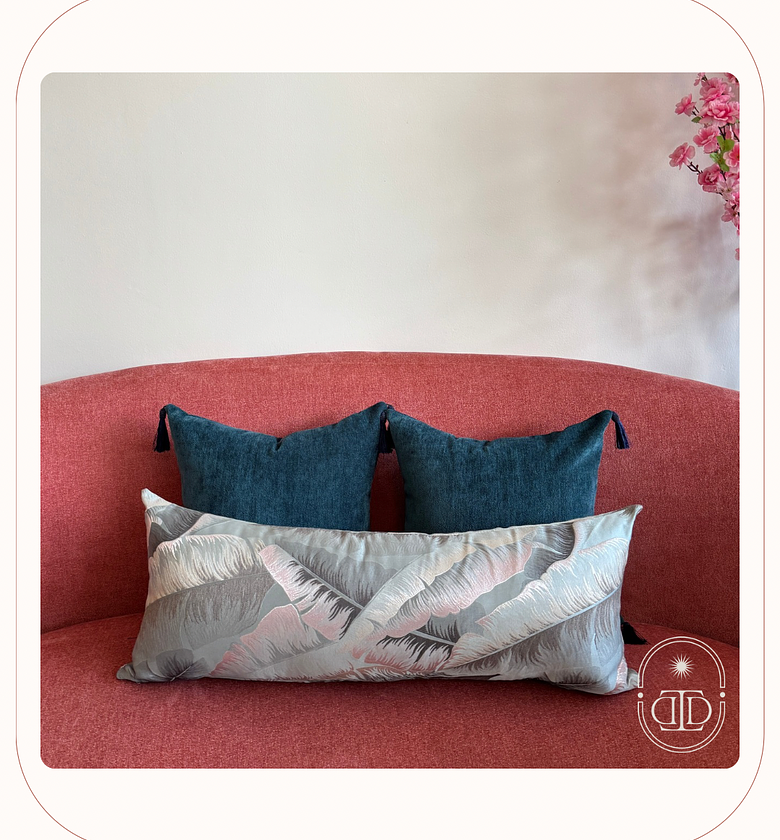 Tropical lumbar cushion cover in blue. image