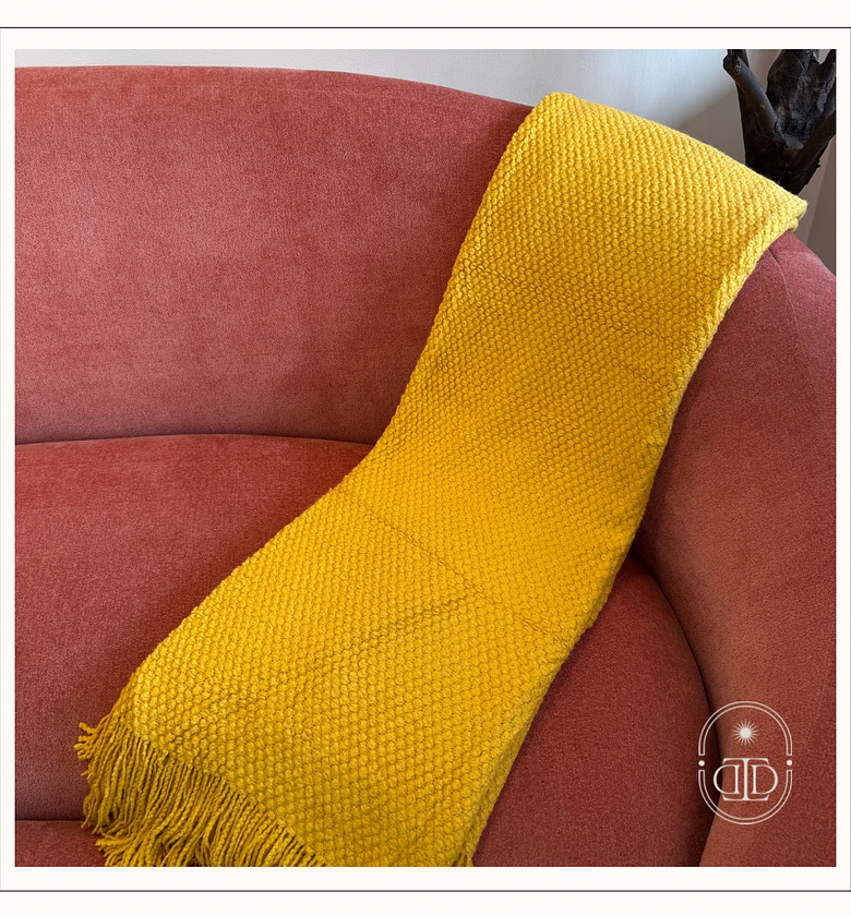 Mustard yellow throw blanket. image