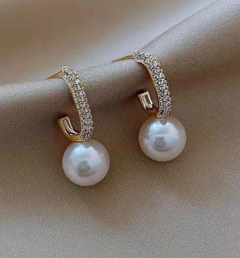 Pave Arc Pearl Dangles image