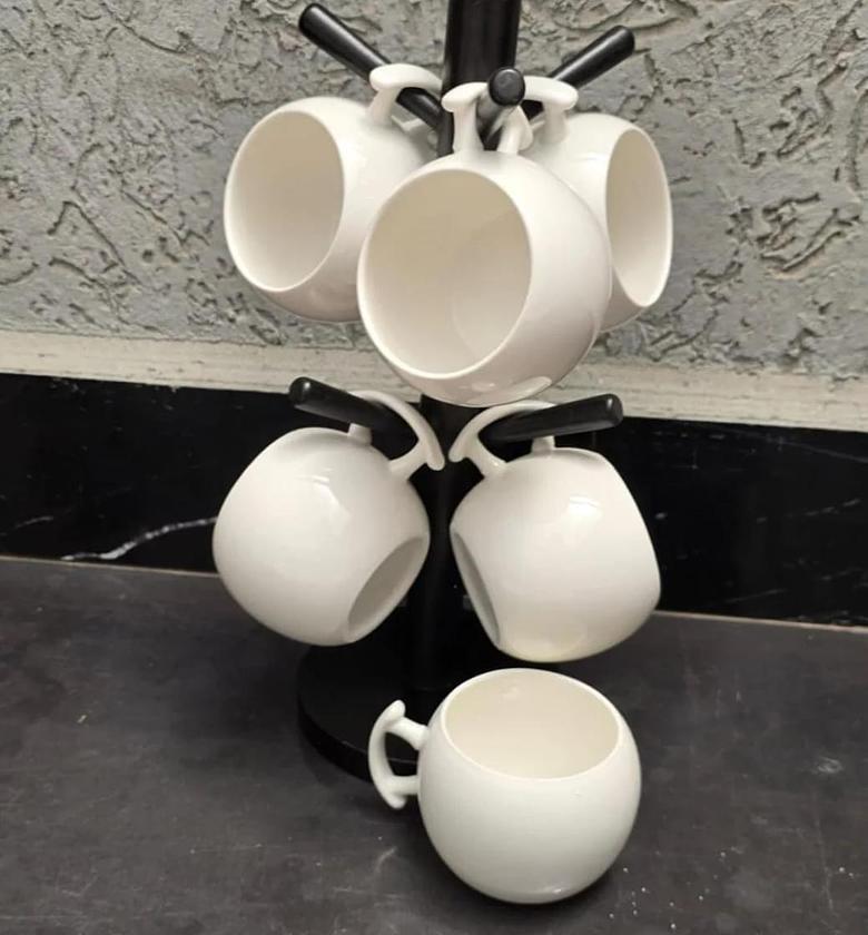 6pc Unique Cappuccino Cups with Bamboo Stand image