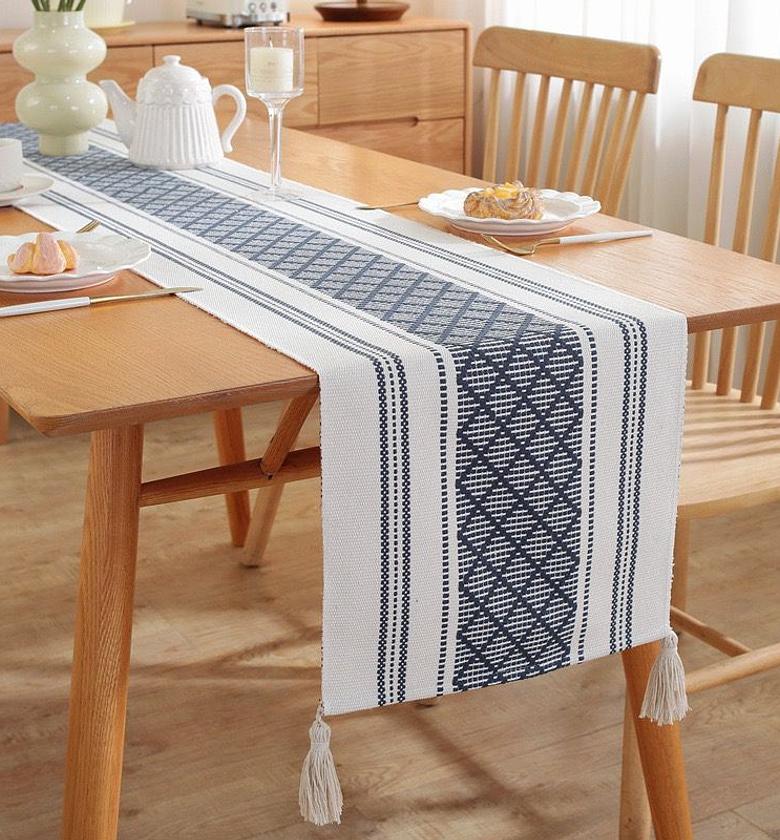 Simple Yarn-dyed Tassel Cotton Linen Table Mat Tablecloth image