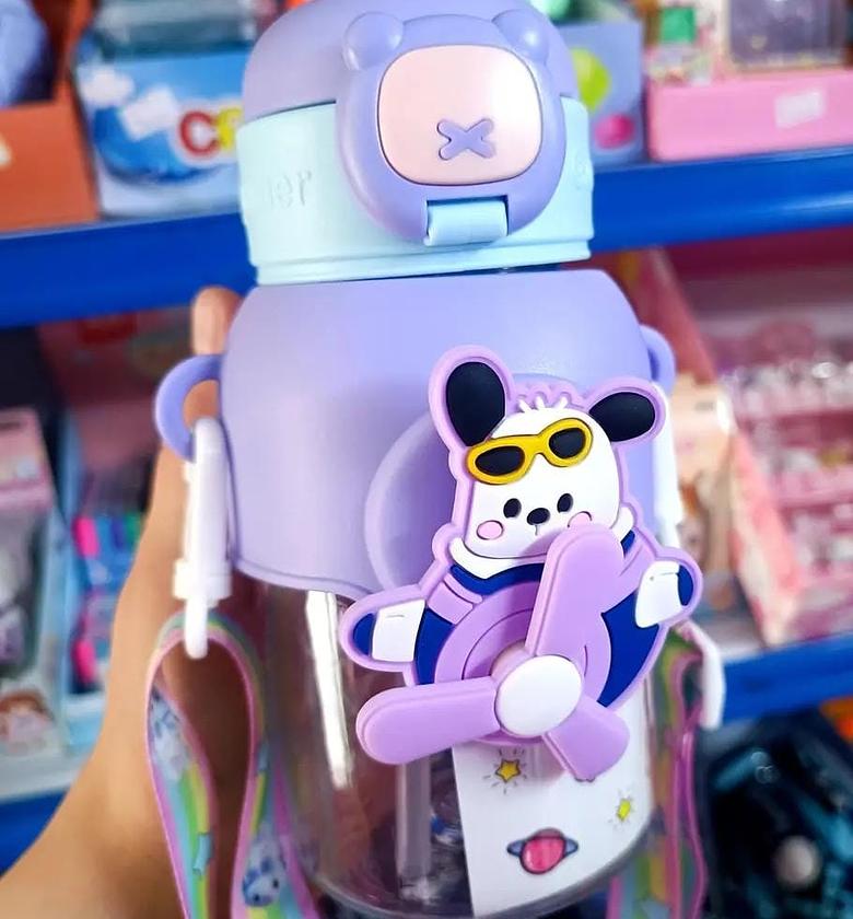 Kids Straw Water Bottle with Carry Strap – 450ml image