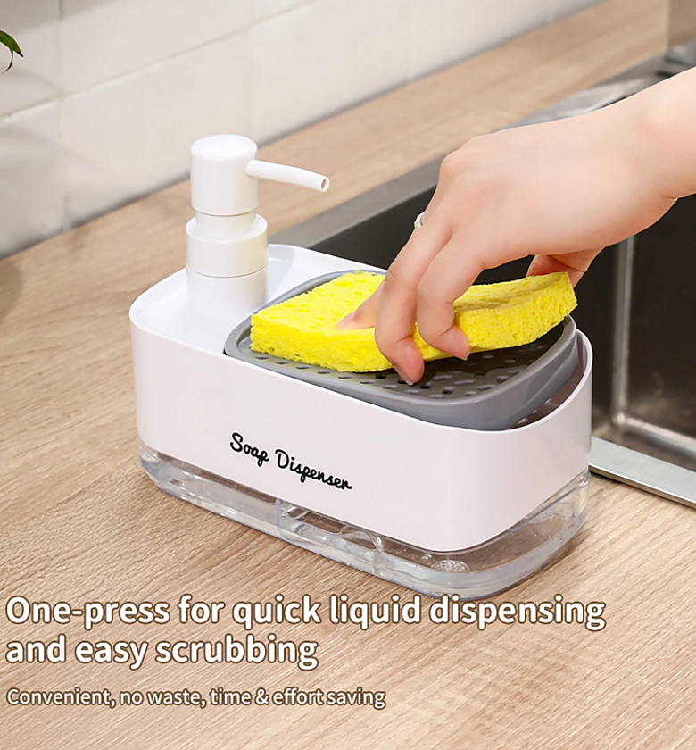 2 In 1 Dish Soap Dispenser And Sponge Holder For Kitchen Sink image