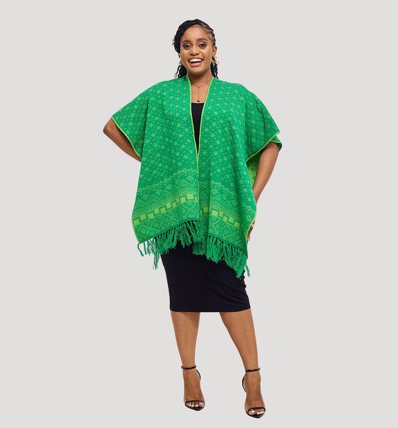  Emerald Knit Fringe Shawl image