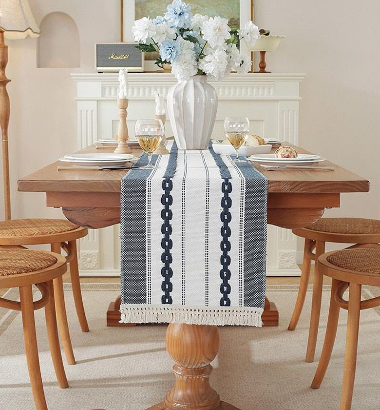 Modern Simple Tassel Cotton Linen Table Runner 9pcs image