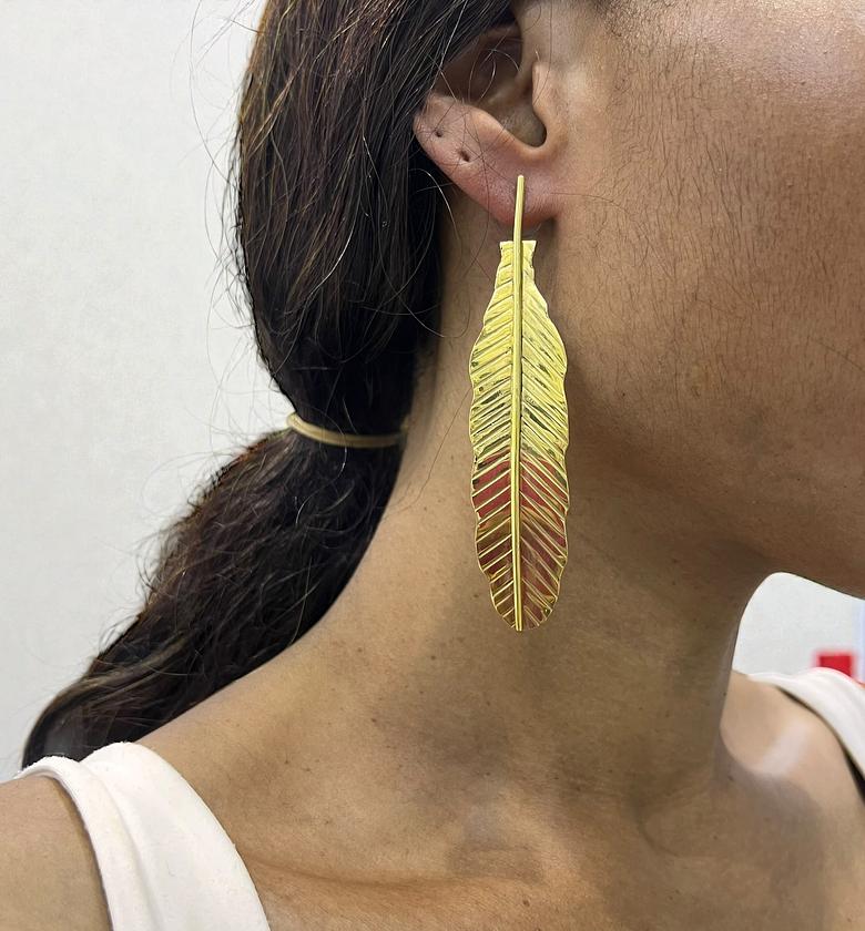 Feather Brass Earrings image