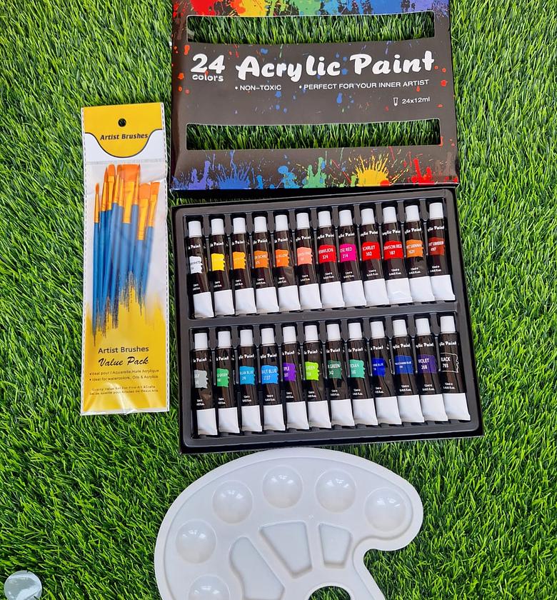 24pcs Acrylic Paint With Brushes image